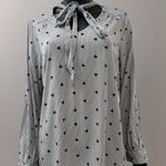 Disney  Mickey Mouse Striped Tie Neck Blouse Women's 0‎ Long Sleeve Top Photo 0