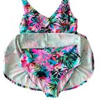 Tropical Print Colorful Bathing Suit SwimDress Plus Size 14W Full Coverage NEW Photo 1