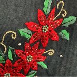 Basic Editions Holiday Sweater Cotton Blend Sequin Bead Embroidery Womens Large Black Photo 6