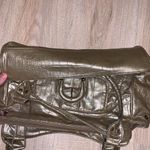 Gold Pewter metallic faux leather buckle handbag Photo 8