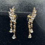 Gold Toned Ear Stud Earrings Crystal Leaf Design Drop Wing Shaped Earrings Photo 1