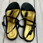 Lauren Ralph Lauren Black Sandals Golden Buckle Strappy Flats Summer Vibes Vacay Size 9.5 Photo 6