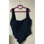 J.Crew  22 Textured Squareneck One-Piece Swimsuit High Cut Lined Navy BBC052 Photo 4