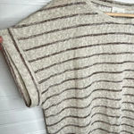 Caslon Women Beige Striped Short Sleeve Drawstring T-Shirt Size L Oatmeal Photo 2