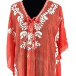 Debbie Katz South Beach Mystic Kaftan Sheer Embroidered Cover Up Orange XSmall N Red Size XS Photo 2
