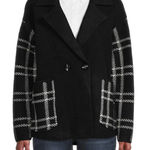 Magaschoni  Black and White Plaid Pea Coat Size Large Photo 0