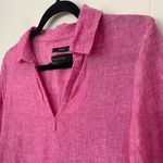 Tahari Pink Linen 3/4 Sleeve Blouse Tunic Top ~ Mother Of Pearl Buttons ~ Size S Photo 4