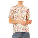 Allegra K Floral Ruffled Neck Short Sleeve Top Blouse, Size S Photo 4
