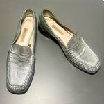 ZARA  Shimmery Silver Leather Square Toe Loafers Photo 4