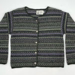 Common Threads Striped Cardigan Sweater Women Wool Cotton Acrylic Green Purple Unique Buttons Photo 0