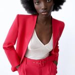 ZARA INVERTED LAPEL LONG BLAZER Shoulder Pads Welt Pockets Metal Hook Closure Photo 3