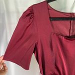 OnTwelfth Burgundy Belted Wide Leg Jumpsuit XL‎ Satin Puff Sleeve Formal Red Photo 12