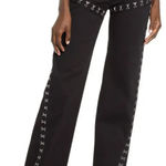 I am gia I.AM.GIA Pandora Pants Flare Jeans Grommets Grunge Goth Black $145 Size L (US 8) Photo 0