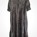 Prairie Midi Short Sleeve Flowy Peach & White Floral Black Button Front Dress L Size L Photo 0