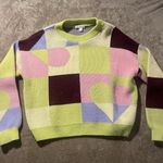 Top Shop Sweater Sz XS/S Abstract Colorblock  Knit Crop Striped Checker Hearts Photo 0