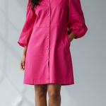 ALDEN ADAIR Hot Pink Button Front Puff Sleeve Mini Dress Size L Size L Photo 0