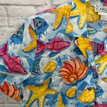 Carlisle Vintage Womens  Silk Short Sleeve Blouse Size 16 Blue Tropical Shells Photo 3