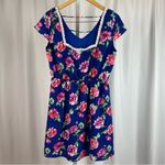 Pink Owl  Large Floral V Neck Open Back Mini Dress Flowy Watercolor Spring Summer Photo 1