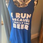 Bella Canvas Women's I Run Because I Really Like Beer Racerback Bright Blue Tank Top sz M Photo 9