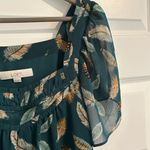 Loft Square Neck Top Green Brown Feather Print Size S Photo 7