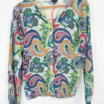 Talbots  Sweater Large Paisley Button Front Cardigan Lightweight Colorful Vibrant Photo 0