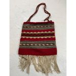 Vintage Vegetal Collecting Carrier Bag Woven Tapestry Fringe Hippie Boho Red Photo 4