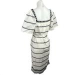 Tory Burch  White Black Striped Flutter Boho Peasant Tassel Tie Midi Dress Sz XS Photo 1