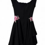 B Darlin  Black Off-Shoulder Mini Dress 3/4 Pink Floral Waist Embroidery Photo 4
