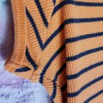 Tommy Hilfiger VTG Y2K 2002 TOMMY JEANS ORANGE NAVY STRIPE LETTUCE LEAF HEM FITTED RIBBED TEE Photo 5