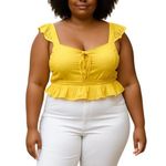 Aeropostale  Women's Yellow Sleeveless Ruffle Lace Up Peplum Tank Crop Top Sz XL Photo 0