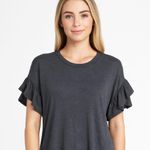 margaret o'leary Margaret O’Leary Black Linen Ruffle Sleeve Top Blouse XS Made in Portugal Photo 0