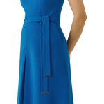 Karen Millen Belted Dress GORGEOUS COLOR Blue V-Neck Size US 6 Office Career Photo 0