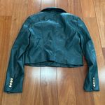 7 For All Mankind  Womens Faux Leather Gold Button Up Crop Jacket Green Size L Photo 3