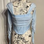 Akira NWOT Baby Sky Sheer Crop Vintage Y2k long sleeve corset bandage bandeau straps off Shoulder Zip Club Evening blouse Photo 0