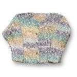 Vintage Pastel Ombre Hand Knit Cardigan Chunky Cropped Sweater Rainbow Cozy Yellow Size L Photo 2
