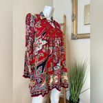 Patrons of Peace Anthropologie Vermont Long Sleeve Floral Paisley Small Red Pink Photo 2