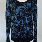 Philosophy Sweater Small Black Blue Abstract Floral Warm Cozy Winter Knit Photo 0