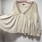 Miss Me  Linen Babydoll Lace Embroidered V-Neck Top Flowy Coastal Cowgirl Photo 5