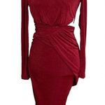 Misha Vina Drape Knit Long Sleeve Cut Out Midi Dress Wine Size 2 NWT Red Photo 0