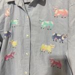 Vtg Casey Coleman Womens Shirt Sz XL Embroidered Cows Pastel Country farmhouse Blue Photo 1