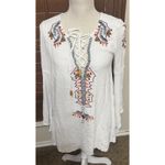 Lulus DRESS my bell-loved ivory embroidered Mini dress Tunic Lace Up Neckline S Photo 7