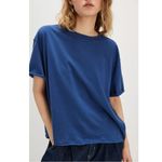 Free People  X Tricia Fix Oversized Boxy Cutout Sheer Butterfly Tee Navy Large Photo 2