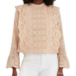 Tuckernuck  Hyacinth House Tan Eyelet Long Sleeve‎ Ruffle Gracelyn Blouse XS Photo 0
