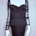 Oh Polly  corset front sheer body con long sleeve roughed little black dress 2 Photo 0