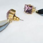 Unique Vintage  Mother Of Pearl Plum Rhinestone Gold Tone Dangle/Drop Earrings Photo 2