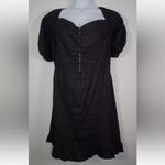 Reformation  Seattle Black 100% Linen Mini Dress Size: 20 Ruffle Ruched Backing Photo 1