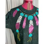 T shirt vintage 1980s western feathers graphic tshirt teal purple spatter paint Size M Photo 1
