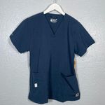 Carhartt Force Women M Blue Cross Flex V Neck Scrub Top Shirt Pockets Stretch Photo 0