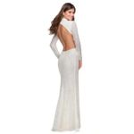 La Femme  Sequin Long Sleeve Cutout Gown in White Size US 10 Photo 8