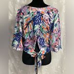 Women’s Tiffany & Tomato Crop Back Tie Blouse 3/4 Sleeve Top V Neck Sz L NWT Size L Photo 1